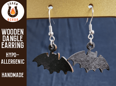 Black Bat Wood Dangle Earrings - Halloween Fashion Earring - Dangle Earring - Charm and Char